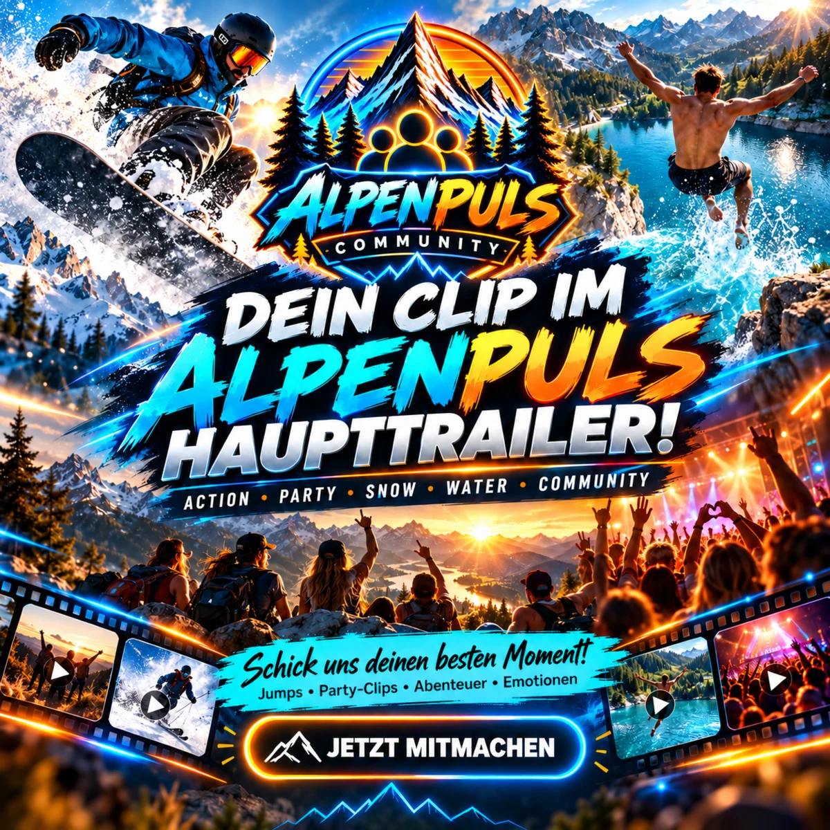 AlpenPuls Community Haupttrailer – Action, Party, Snow, Water, GlutMobil und FreshMobil